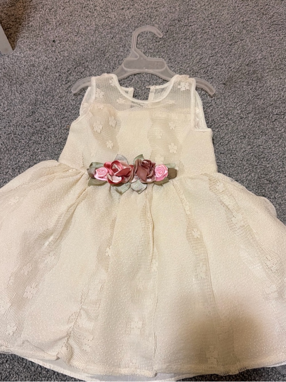 Pippa & Julie Ivory Floral Belted Tulle Dress with Pink Rose Accents